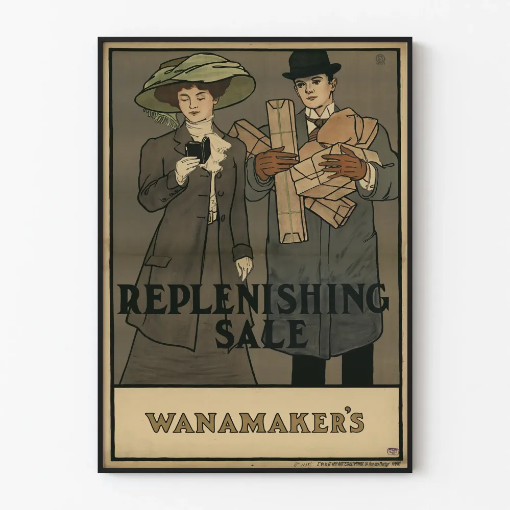 Plakat z wyprzedażą odświeżającą Wanamaker's Vintage