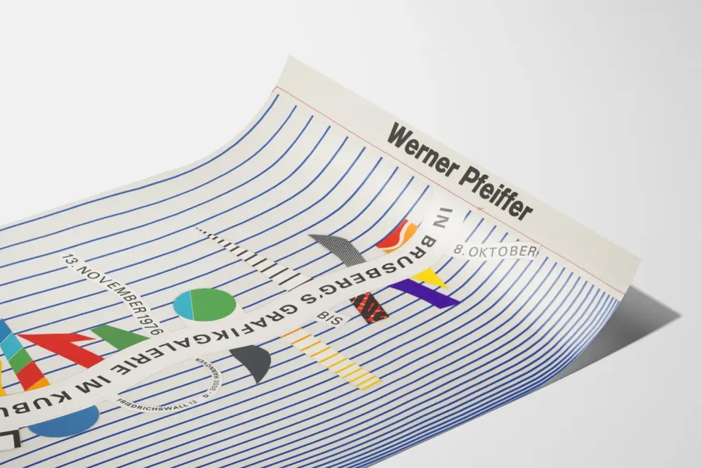 Plakat wystawowy z grafiką vintage Werner Pfeiffer 1976