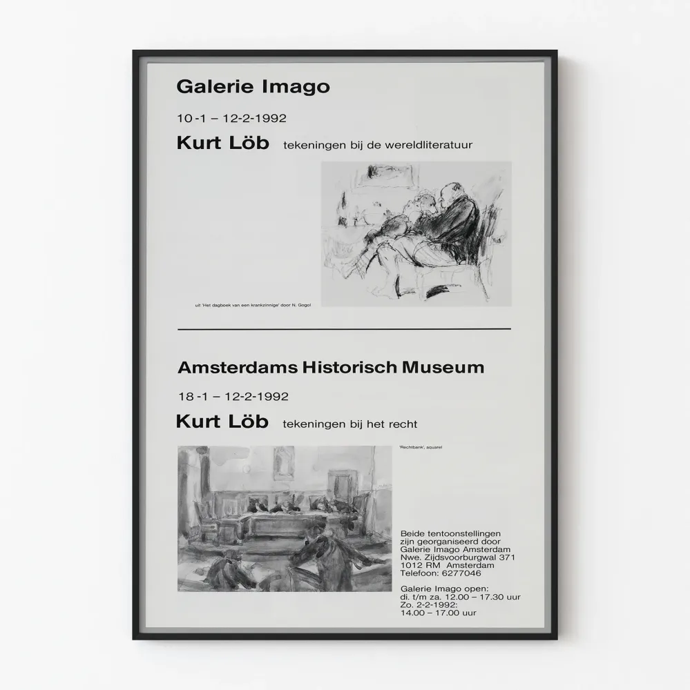 Plakat wystawowy Kurt Löb - Rysunki o literaturze i sprawiedliwości
