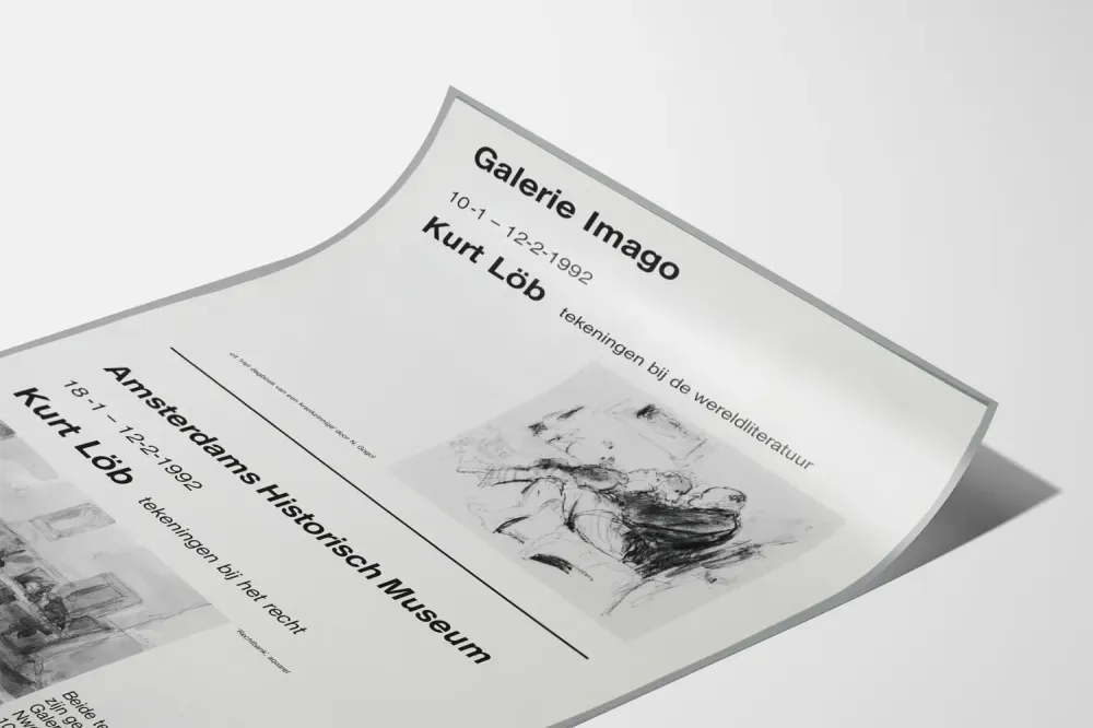 Plakat wystawowy Kurt Löb - Rysunki o literaturze i sprawiedliwości