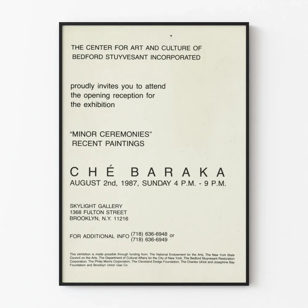 Plakat wystawy „Minor Ceremonies” autorstwa Ché Baraka
