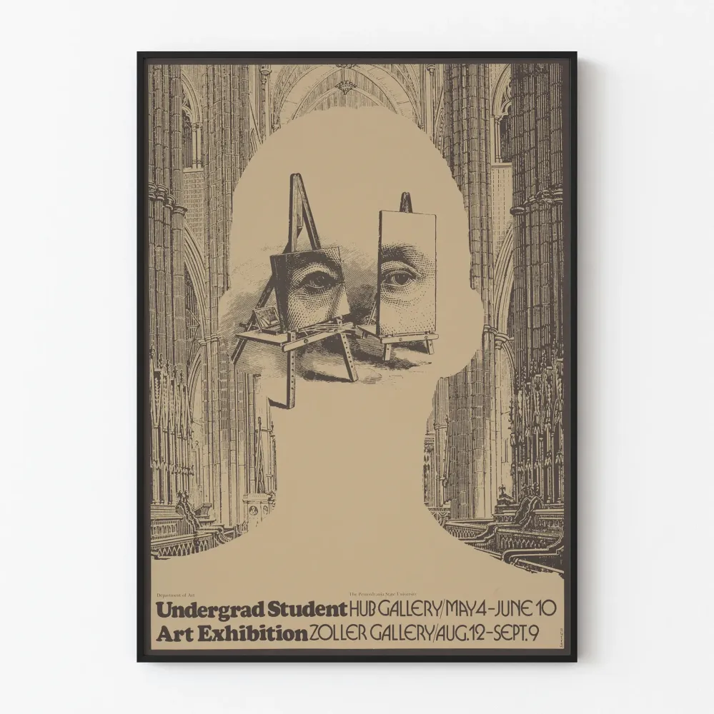 Plakat wystawy sztuki studenckiej uniwersyteckiej w stylu vintage