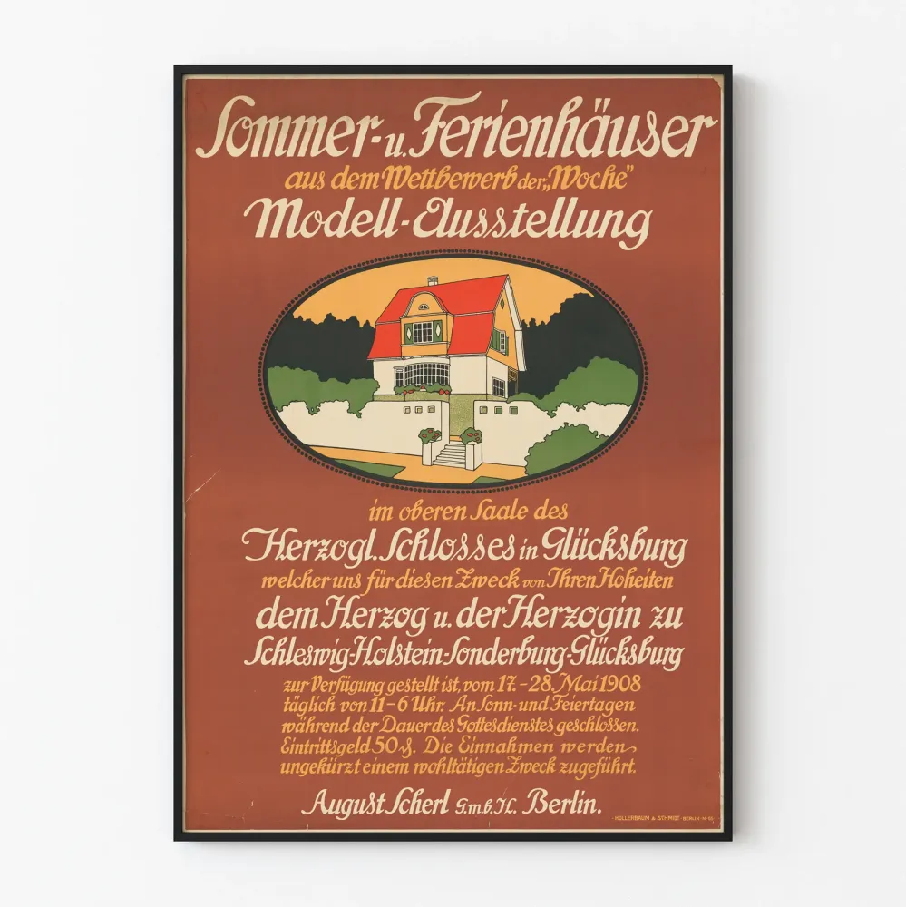 Plakat z wystawy vintage domów letniskowych i wakacyjnych 1908