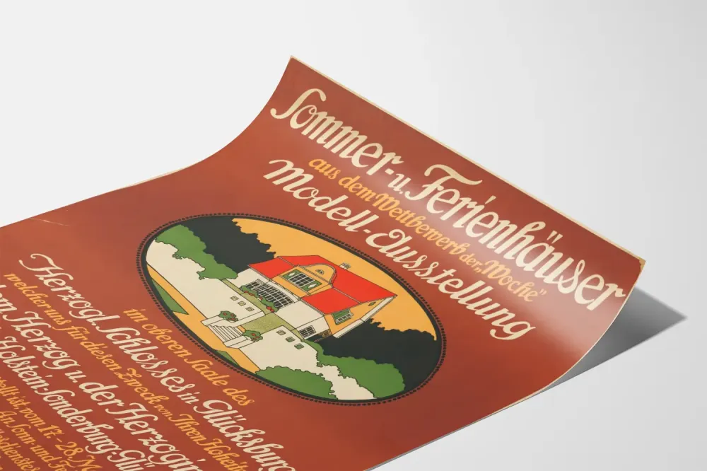 Plakat z wystawy vintage domów letniskowych i wakacyjnych 1908