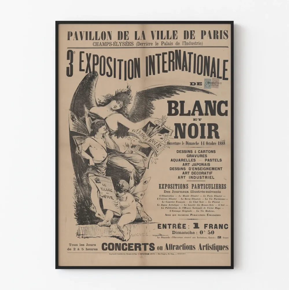 Plakat z wystawy vintage 3. Międzynarodowa Wystawa Bieli i Czarności, Paryż 1888