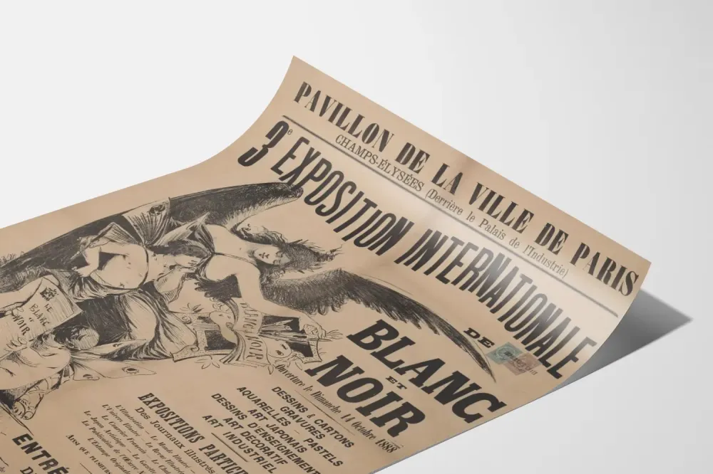 Plakat z wystawy vintage 3. Międzynarodowa Wystawa Bieli i Czarności, Paryż 1888