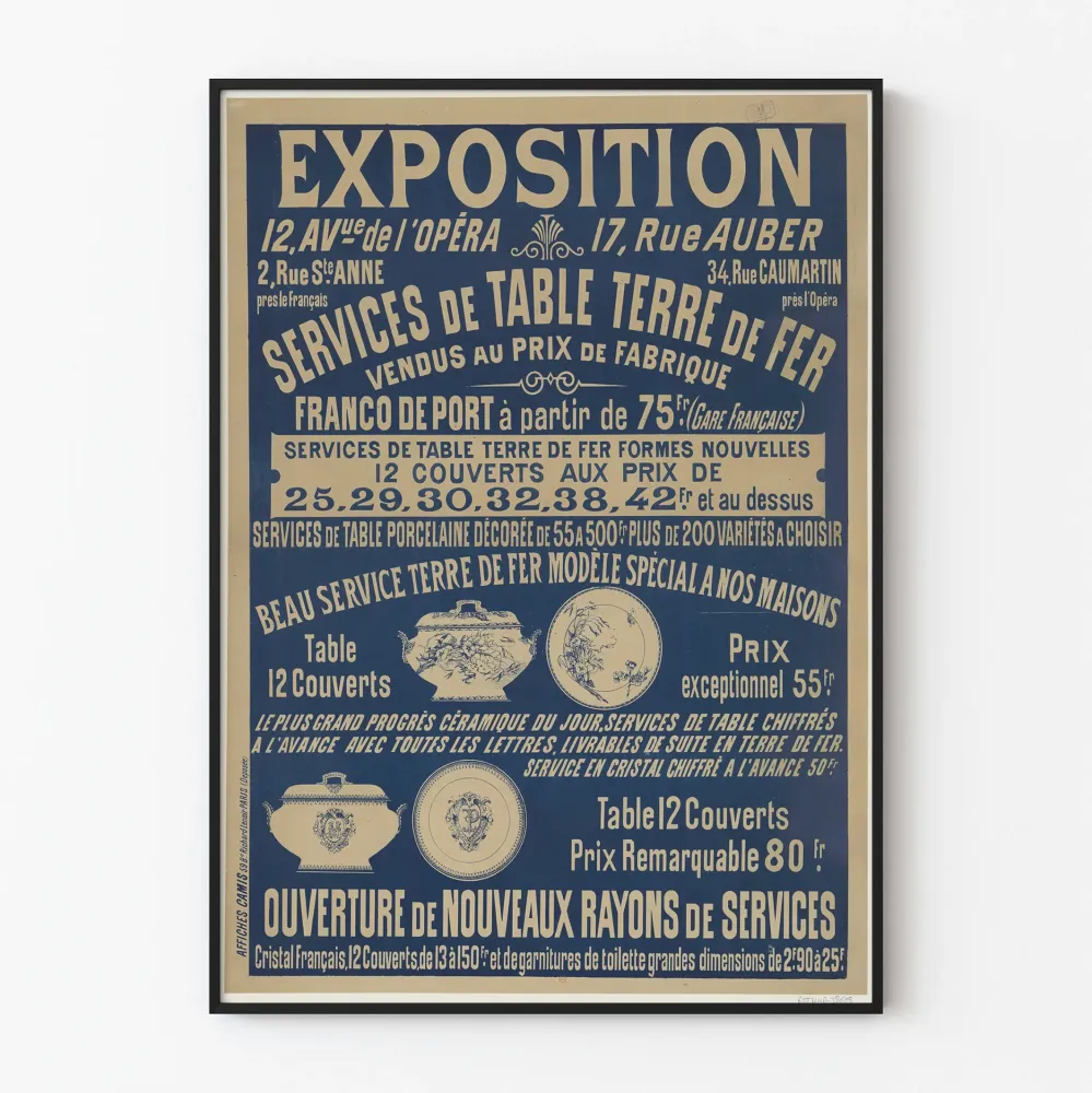 Plakat z wystawy vintage, serwisy stołowe Terre de Fer
