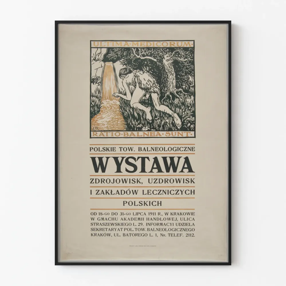 Plakat z wystawy vintage stacji termalnych i placówek medycznych w Polsce 1911