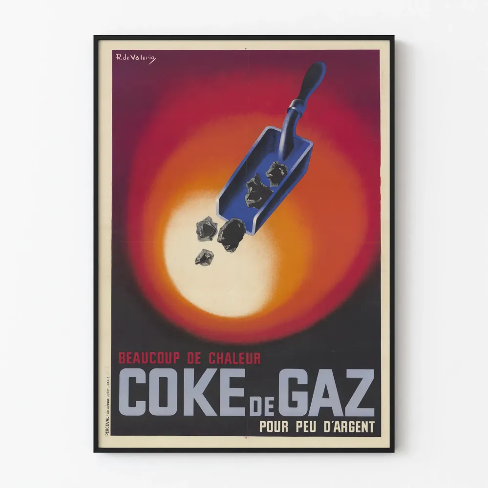 Reklamowy plakat vintage Coca-Cola z ekonomicznym gazem cieplnym