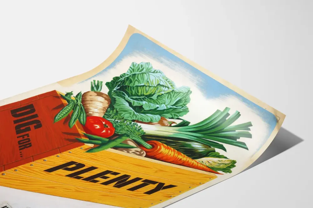 Retroplakat z warzywami w skrzyni - Dekoracja ścienna do ogrodu i warzywnika