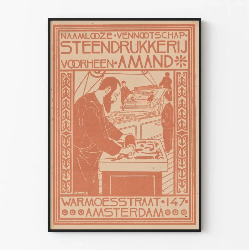 Stara reklama plakatowa z drukarni steendrukkerij w Amsterdamie