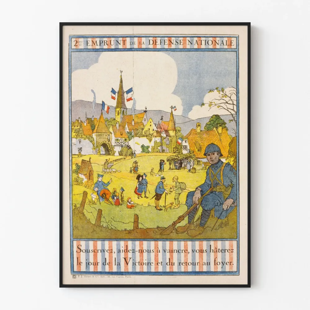 Stary plakat 2. Emprunt na rzecz Obrony Narodowej - patriotyczna dekoracja ścienna
