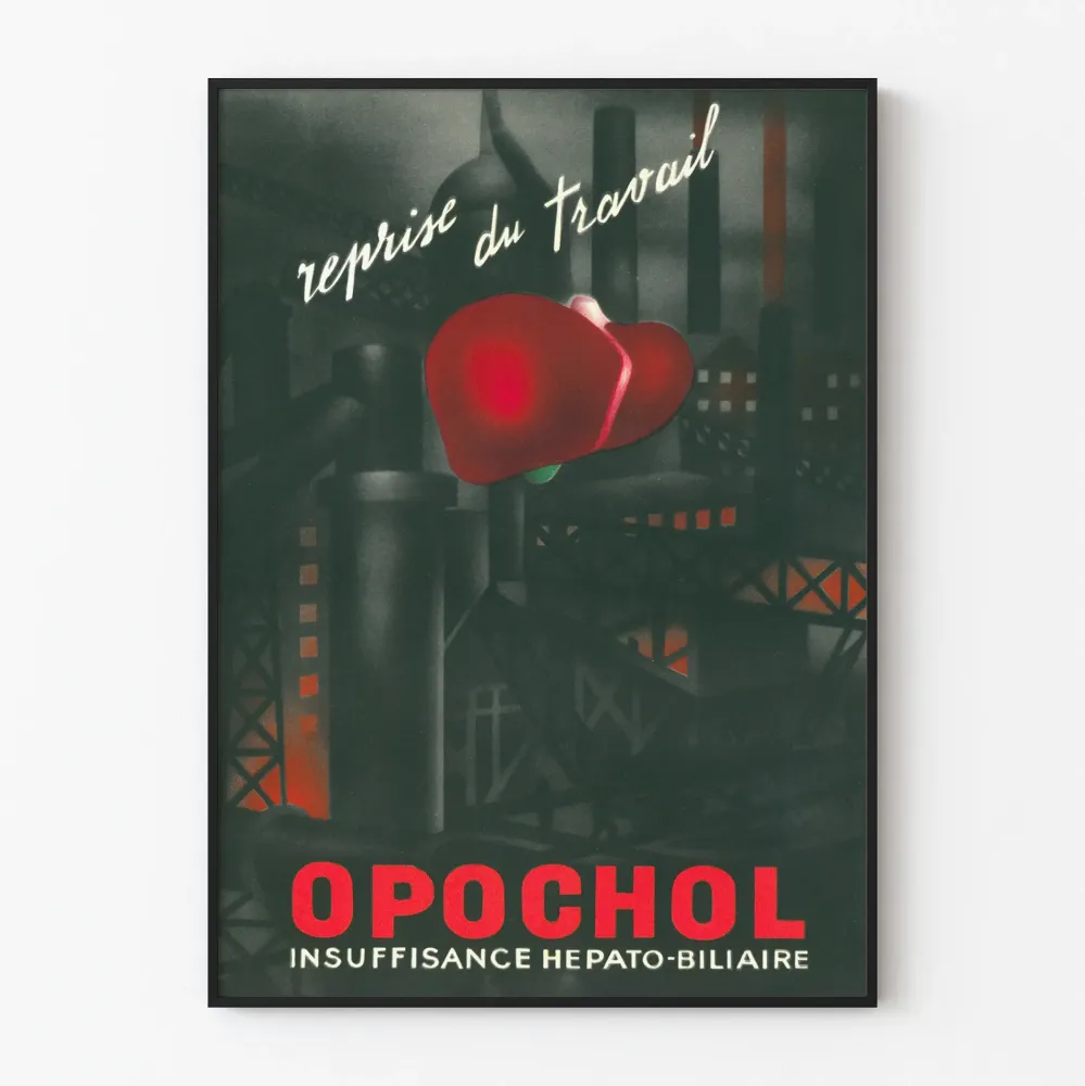 Stary plakat reklamowy Opochol na niedoczynność wątrobowo-żółciową