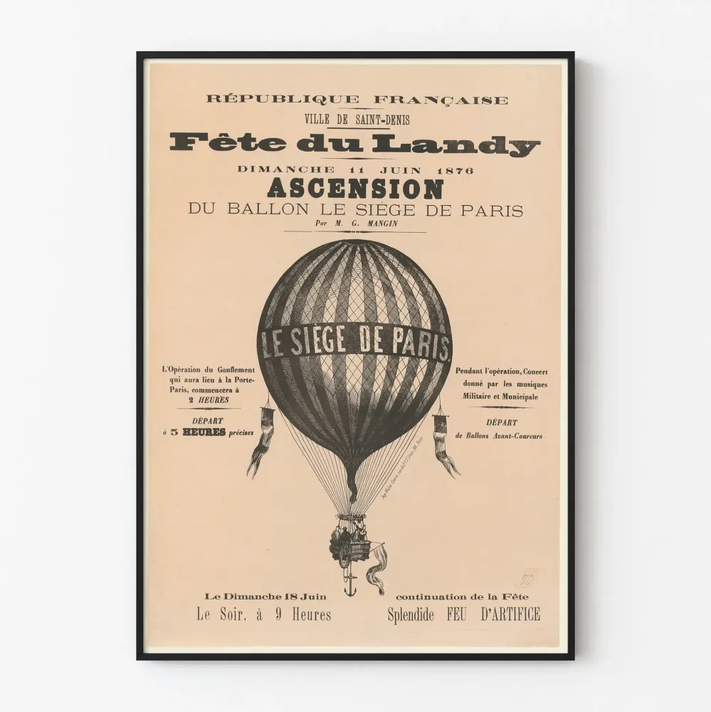 Stary plakat Święto Landy 1876 wzbicie się balonem Oblężenie Paryż