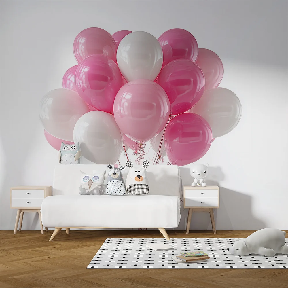 Tapeta z balonami | Dekoracja świąteczna w różu i białym