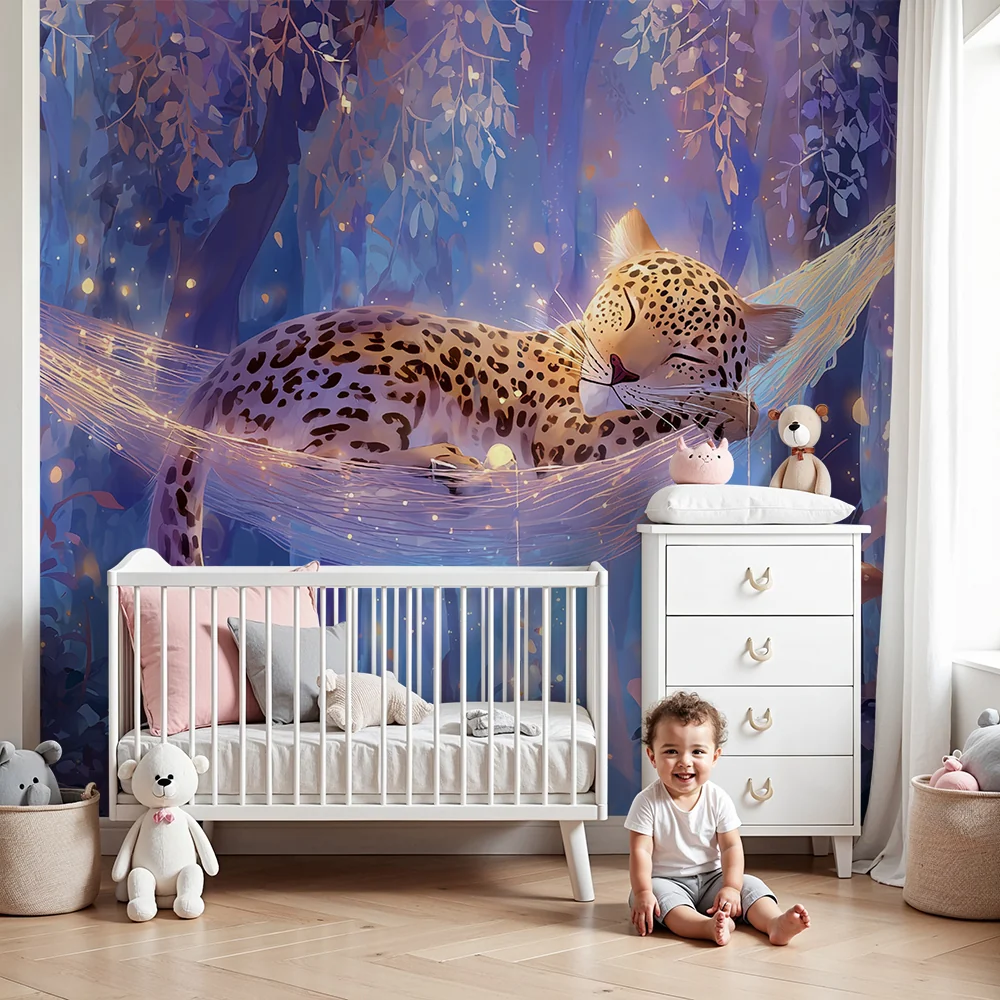 Tapeta baśniowa | Śpiący leopard w magicznym lesie