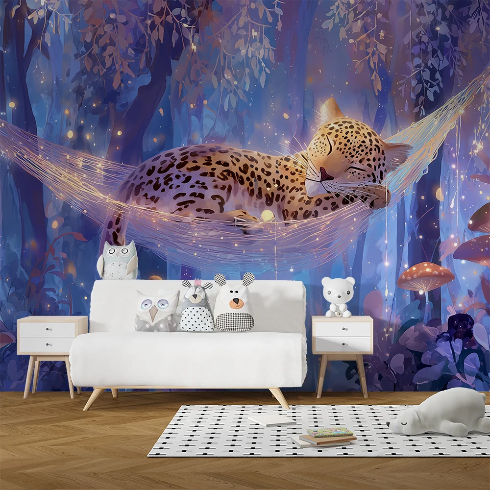 Tapeta baśniowa | Śpiący leopard w magicznym lesie