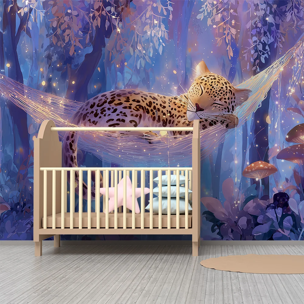 Tapeta baśniowa | Śpiący leopard w magicznym lesie