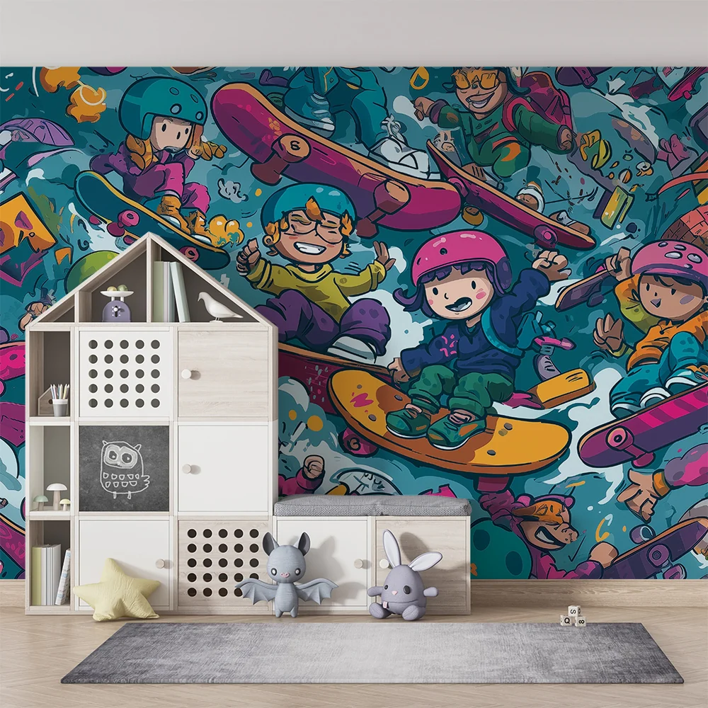 Tapeta dla dzieci skater | Kolorowe i zabawne wzory