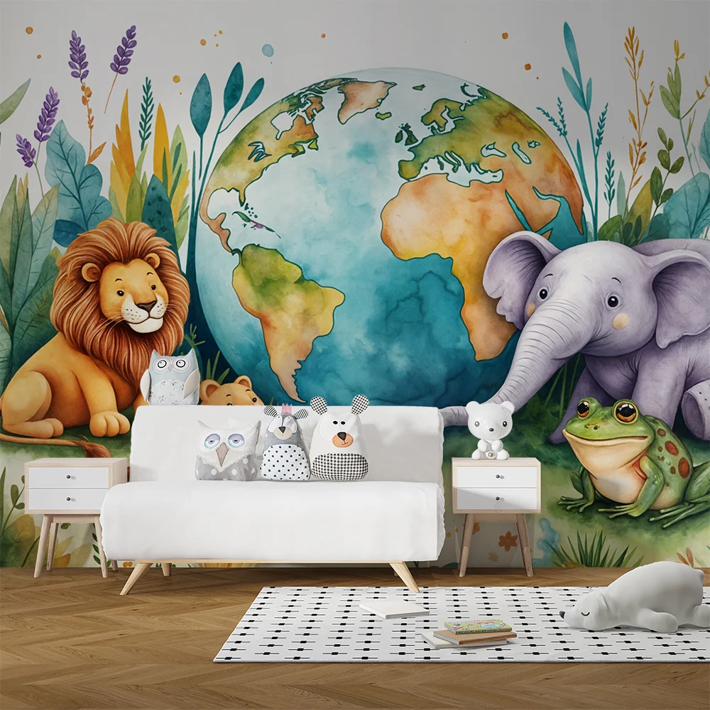 Tapeta z dzikimi zwierzętami dżungli | Edukcyjna i kolorowa ilustracja