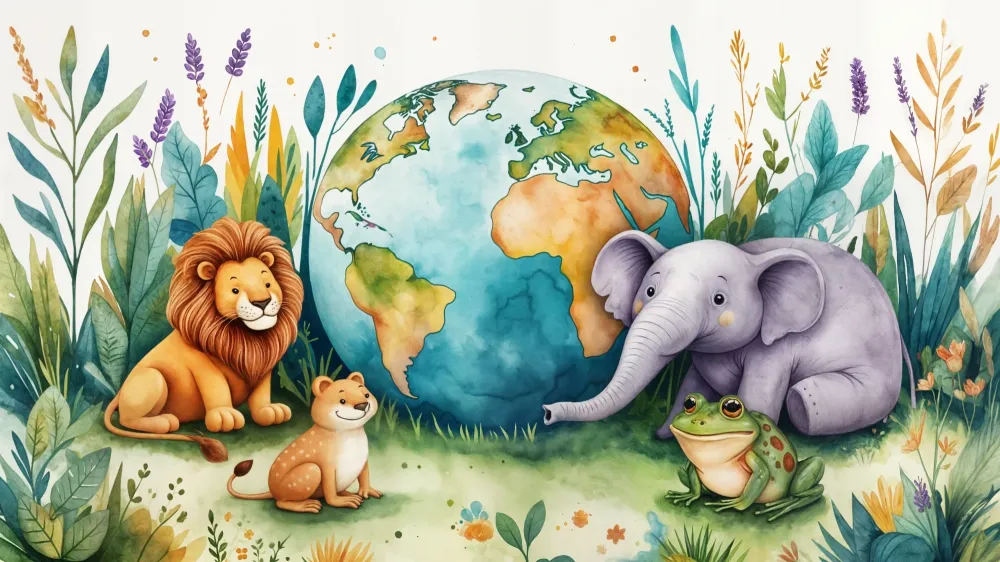Tapeta z dzikimi zwierzętami dżungli | Edukcyjna i kolorowa ilustracja