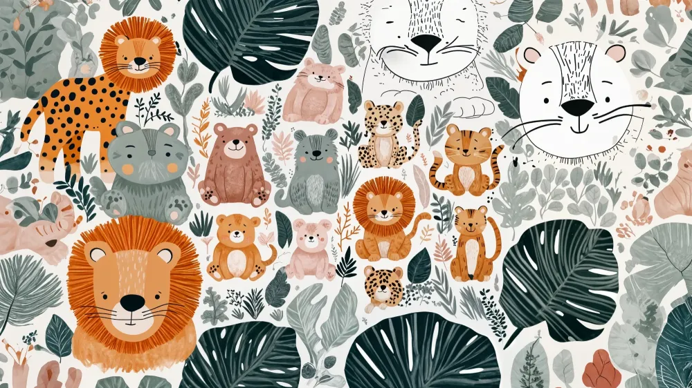 Tapeta z dzikimi zwierzętami | Zabawny i kolorowy design
