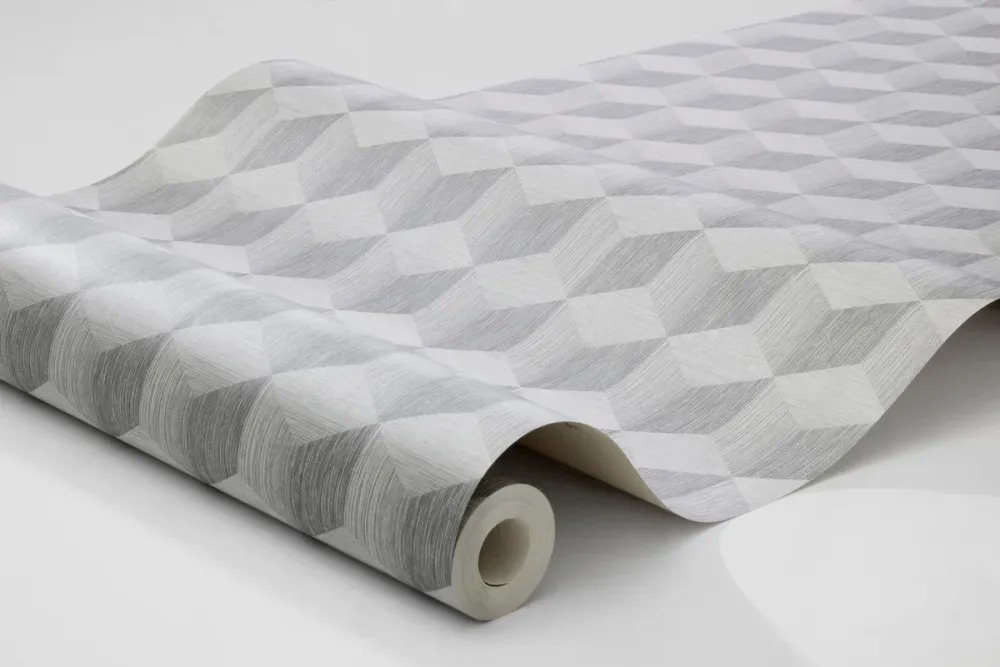 Tapeta flizelinowa papierowa z geometrycznym wzorem CUBE szary