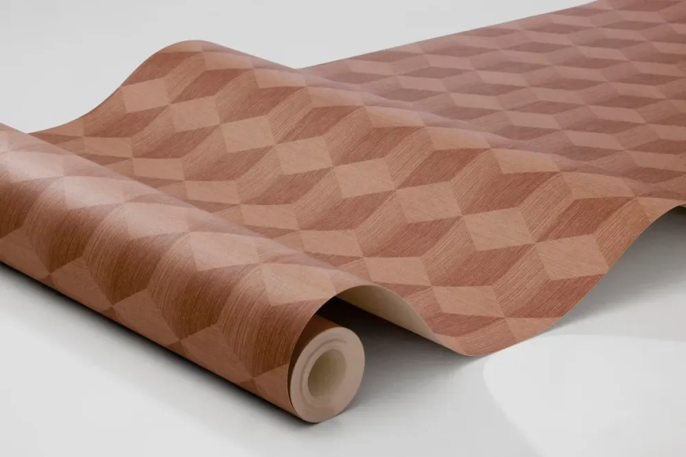 Tapeta flizelinowa papierowa z geometrycznym wzorem CUBE terakota