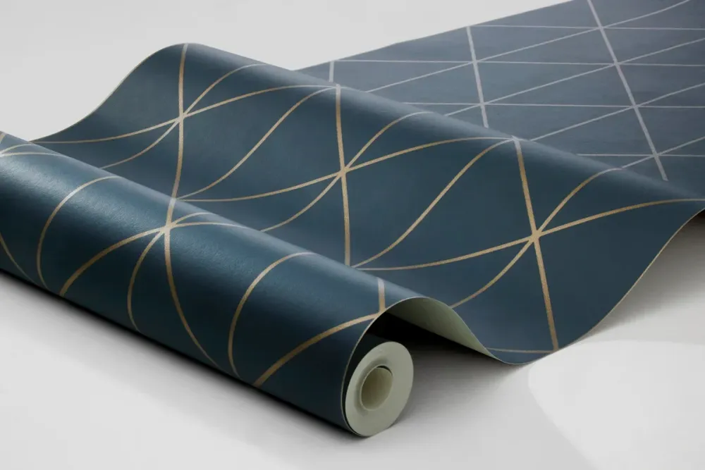 Tapeta flizelinowa papierowa z geometrycznym wzorem DIAMONDS granatowy ze złotym