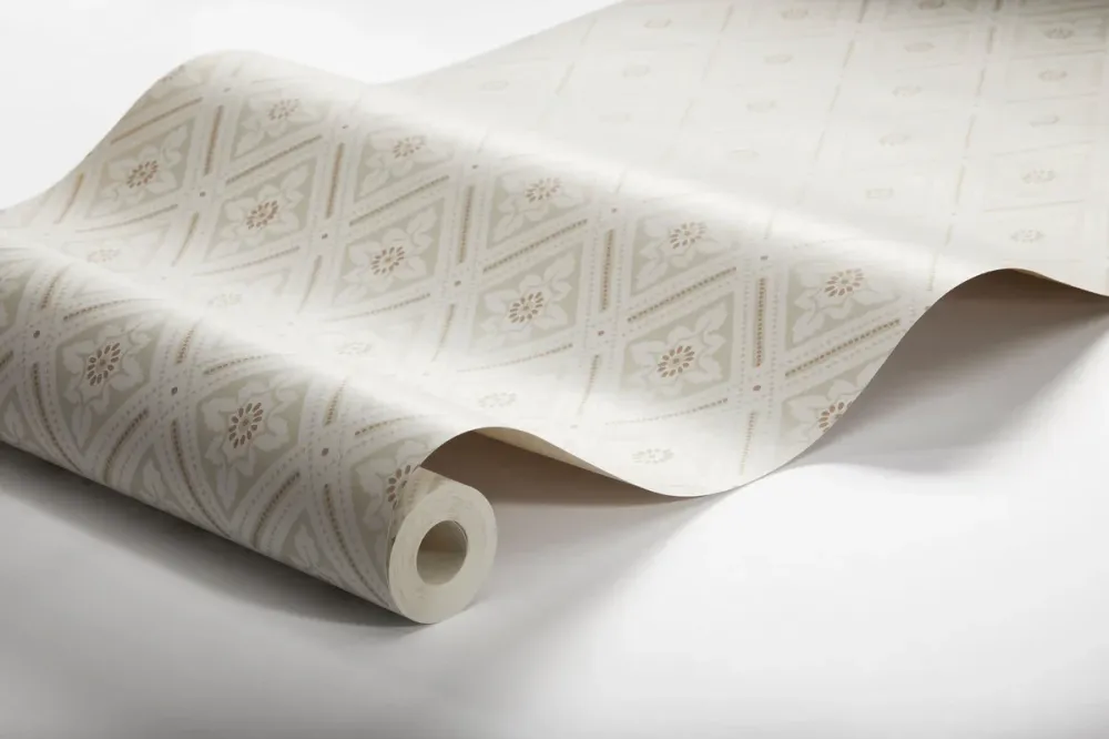 Tapeta flizelinowa papierowa z geometrycznym wzorem ESTER beżowy ze złotym
