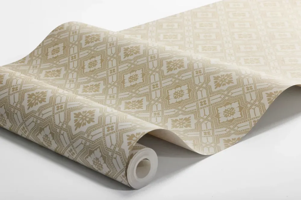 Tapeta flizelinowa papierowa z geometrycznym wzorem FRIEDRICH złocisto-beżowy
