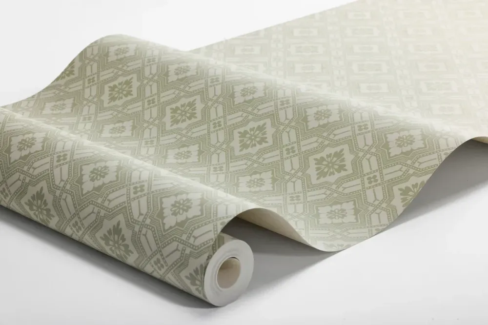 Tapeta flizelinowa papierowa z geometrycznym wzorem FRIEDRICH zielony z białym