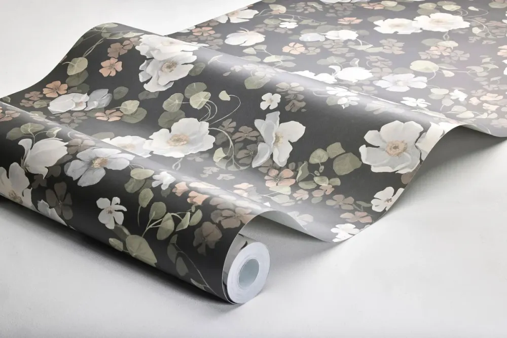 Tapeta flizelinowa papierowa z roślinnym wzorem ENCHANTING FLOWER brązowy z białym