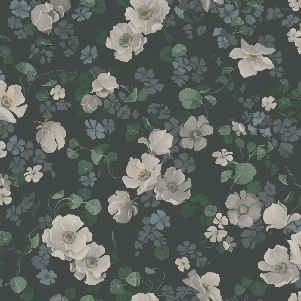Tapeta flizelinowa papierowa z roślinnym wzorem ENCHANTING FLOWER ciemnoszary z białym