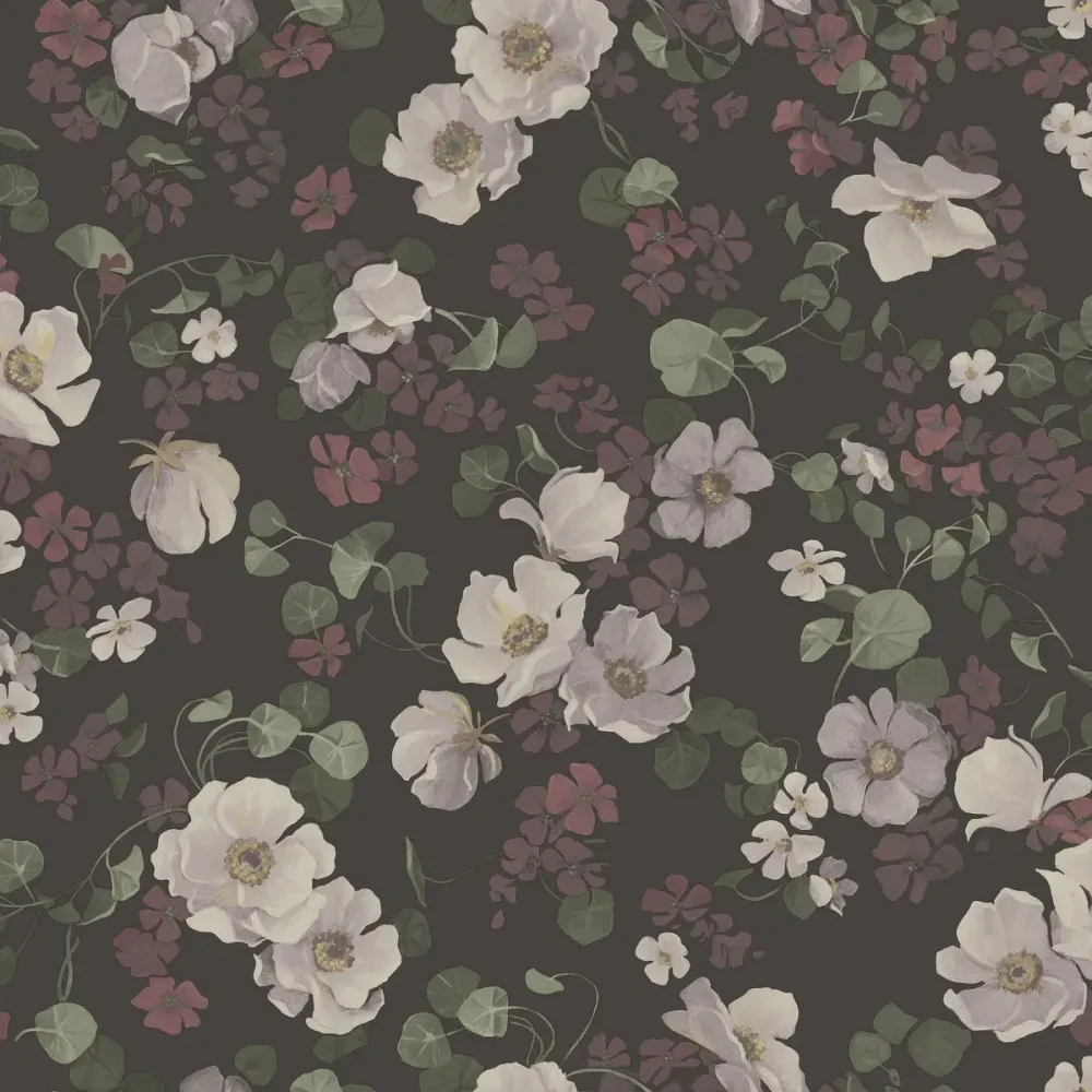 Tapeta flizelinowa papierowa z roślinnym wzorem ENCHANTING FLOWER zgaszony brązowy z białym