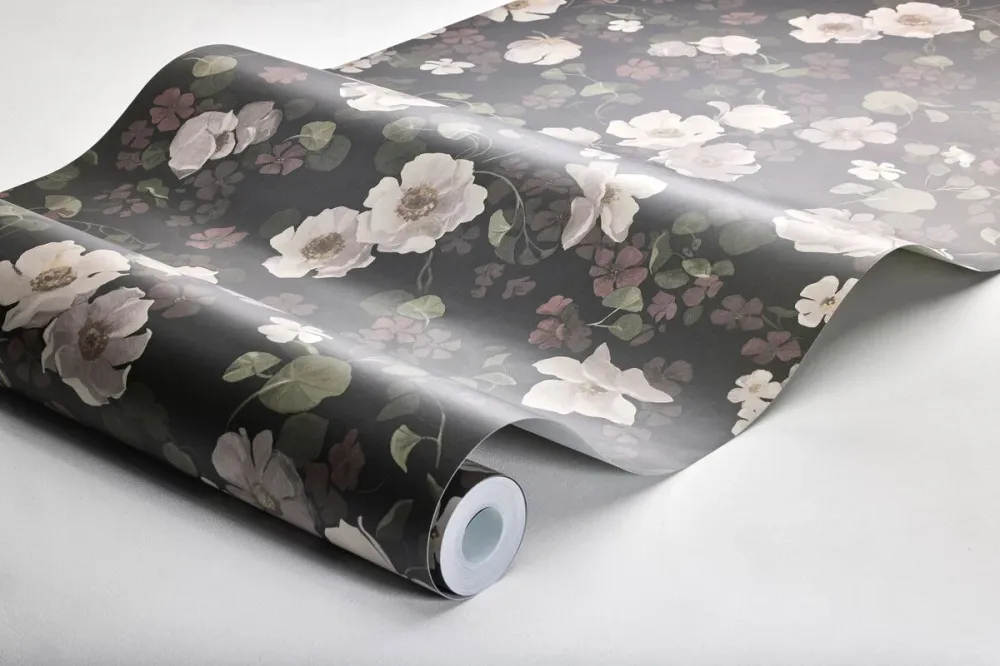Tapeta flizelinowa papierowa z roślinnym wzorem ENCHANTING FLOWER zgaszony brązowy z białym