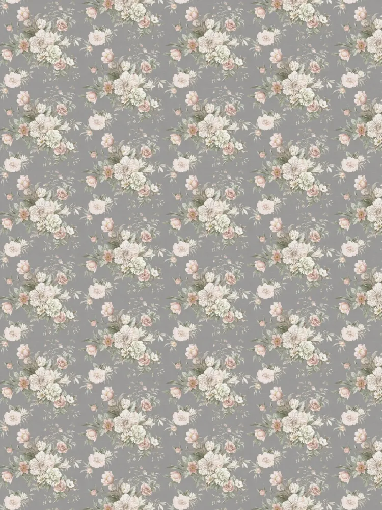 Tapeta flizelinowa papierowa z roślinnym wzorem FLORAL CHARM szary z białym i różowym