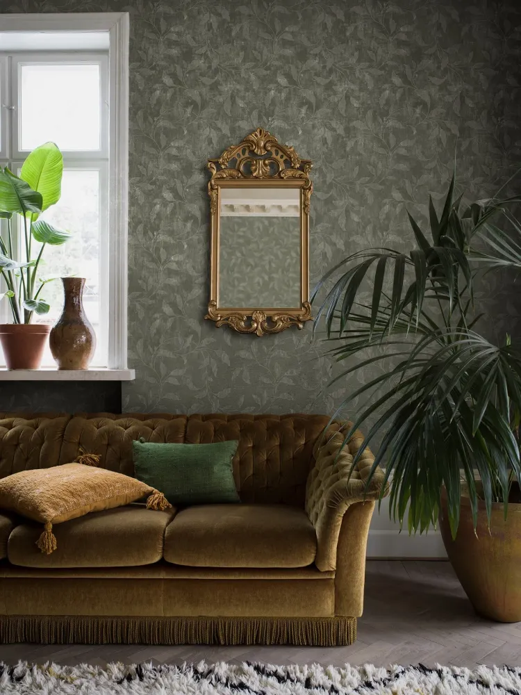 Tapeta flizelinowa papierowa z roślinnym wzorem ROSEWOOD NIGHT zielony