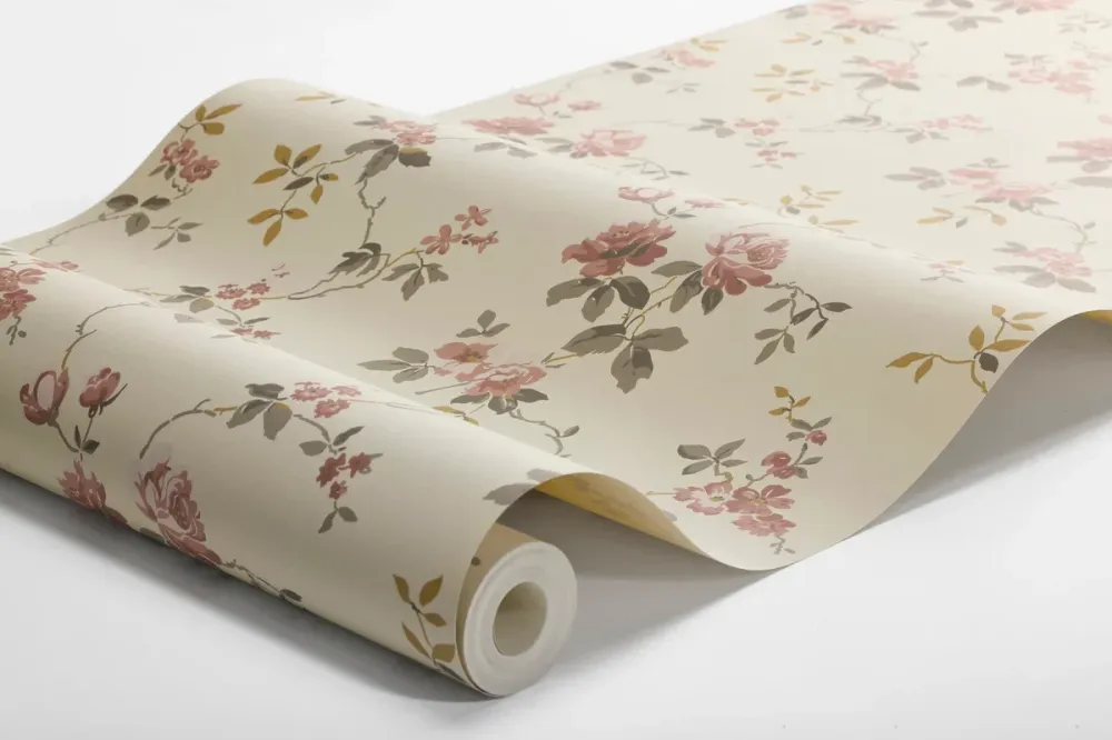 Tapeta flizelinowa papierowa z roślinnym wzorem VÄRMDÖ beżowy z różowym