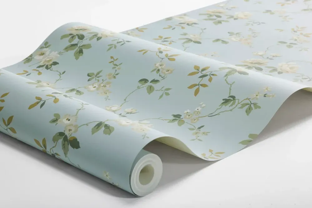 Tapeta flizelinowa papierowa z roślinnym wzorem VÄRMDÖ niebieski z białym