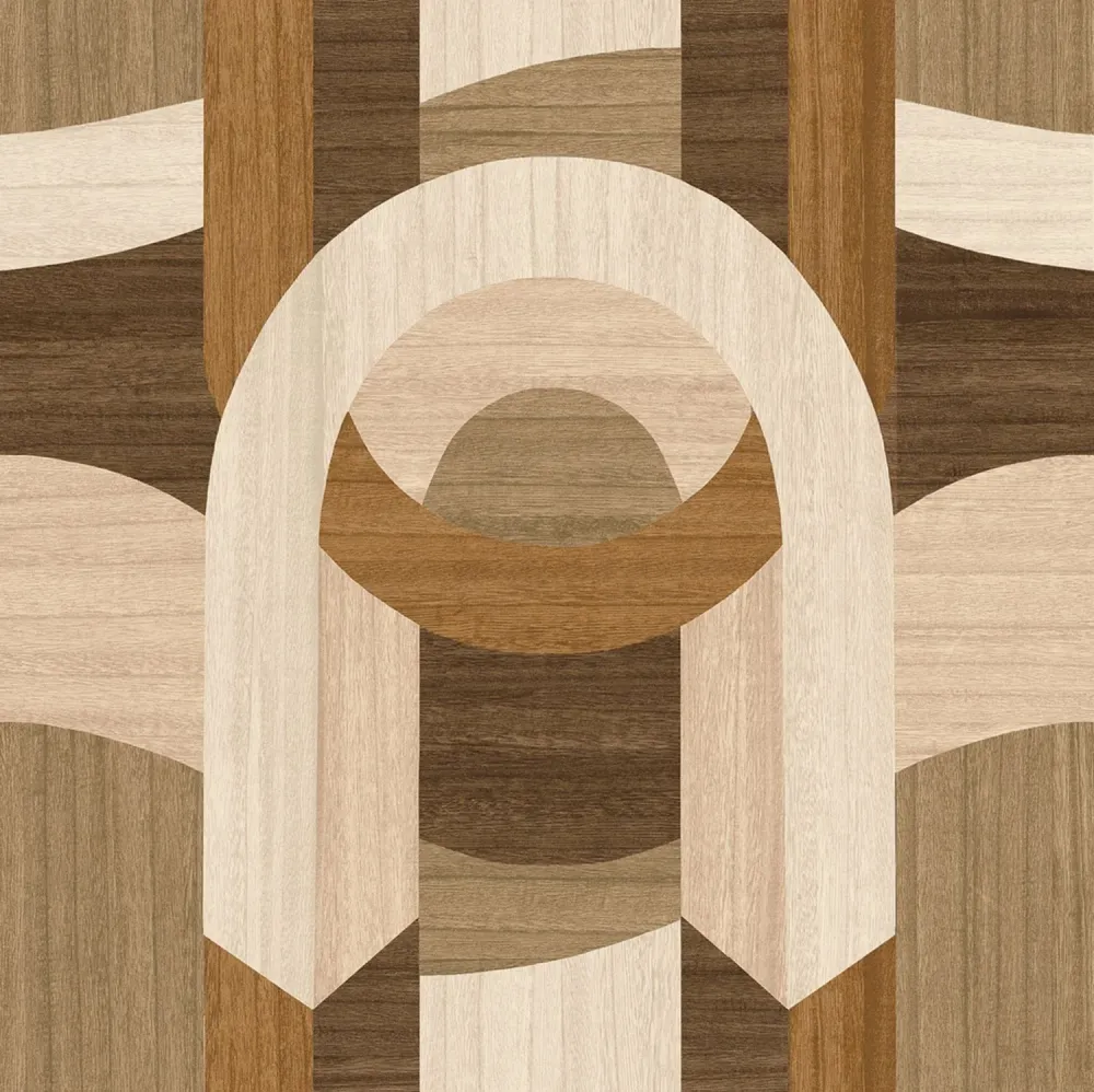 Tapeta fornirowana ze wzorem geometrycznym art deco TRAVERSÉE - CHÊNE IVOIRE jasna dębowa