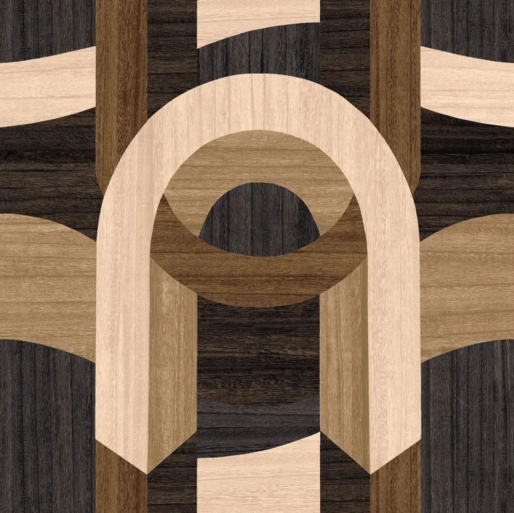 Tapeta fornirowana ze wzorem geometrycznym art deco TRAVERSÉE - CARBONE CHÊNE karbonowany dąb