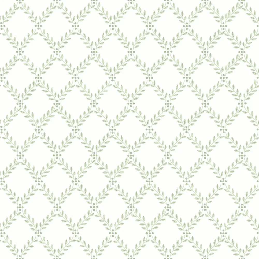 Tapeta z geometrycznym roślinnym wzorem liści TRELLIS LEAVES biały z zielonym
