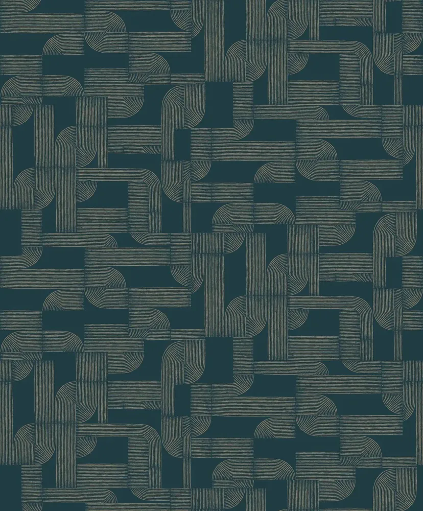 Tapeta z geometrycznym wzorem HECTOR - PETROLE/DORE granatowy ze złotym
