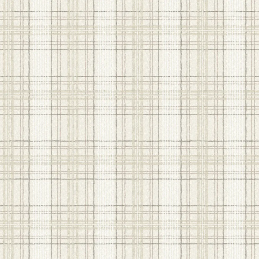 Tapeta z geometrycznym wzorem w szkocką kratkę TAILOR’S TWEED beżowy z białym
