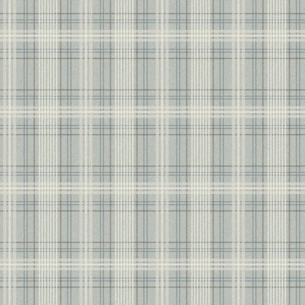 Tapeta z geometrycznym wzorem w szkocką kratkę TAILOR’S TWEED turkusowy z beżowym