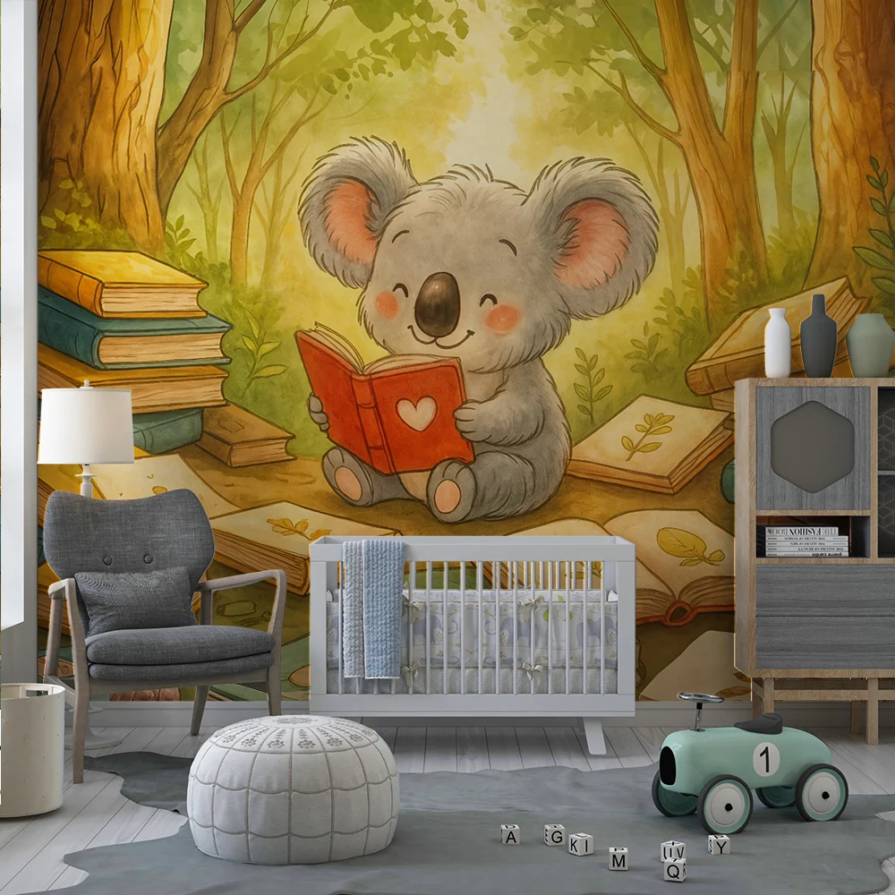 Tapeta Koala Lecteur | Czarująca atmosfera dla pokoju dziecięcego