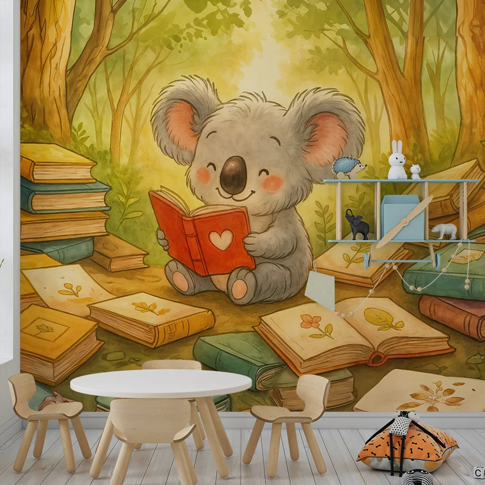 Tapeta Koala Lecteur | Czarująca atmosfera dla pokoju dziecięcego