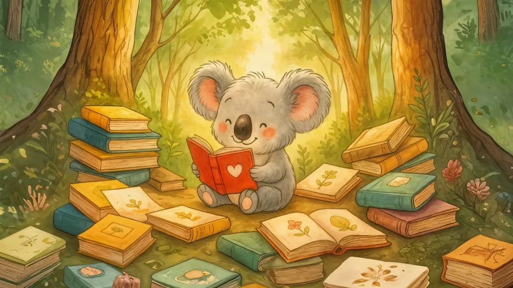 Tapeta Koala Lecteur | Czarująca atmosfera dla pokoju dziecięcego