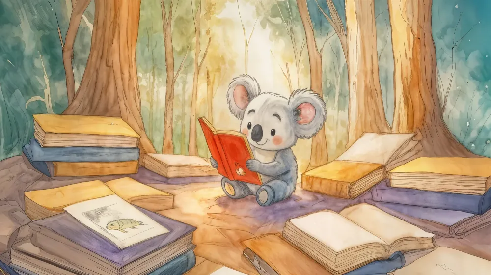 Tapeta Koala Reader | Ilustracja dziecięca w lesie